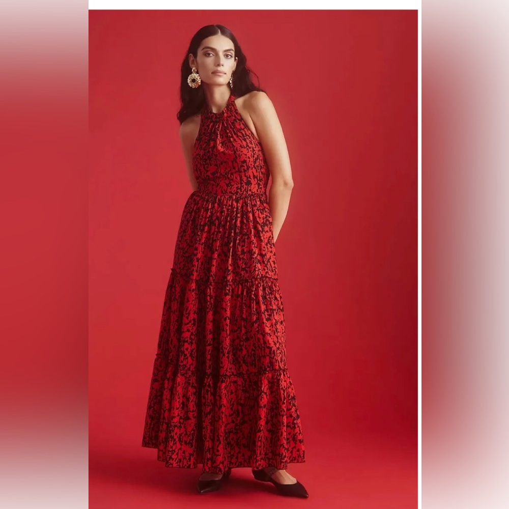 NWT Anthropologie Red and Black Maxi Dress